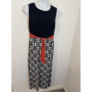 EnFocus Studio Women’s Dress Geometric  Size 14 W Navy White Sleeveless Maxi